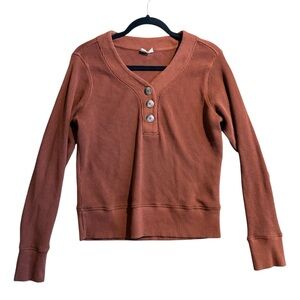 Pact Mahogany Thermal Waffle Henley Pullover Size Small